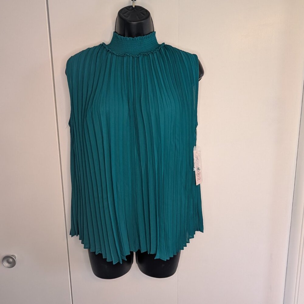 NWT: Nanette Lepore -Mock Turtle Neck, pleated, Teal,  (size M)